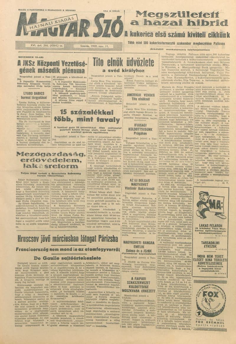 Magyar Szó, 16. évf. 1959. november 11. 266. sz. 1–20. oldal