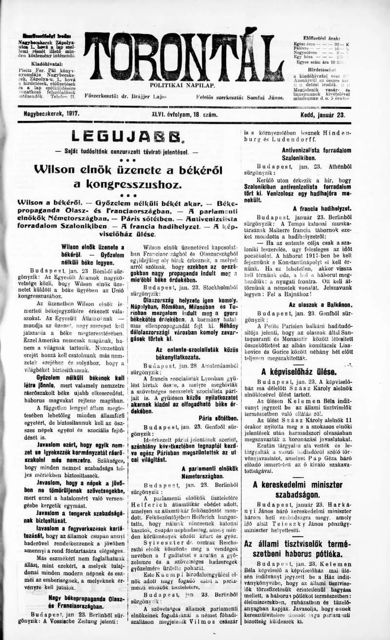 Torontál, 46. évf. 1917. január 23. 18. sz.