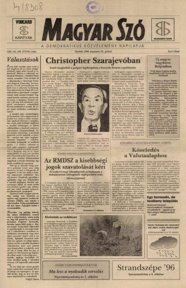 Magyar Szó, 53. évf. 1996. augusztus 16. 193. sz. 1–16. oldal
