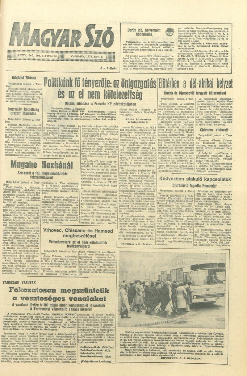 Magyar Szó, 35. évf. 1978. november 9. 309. sz. 1–20. oldal