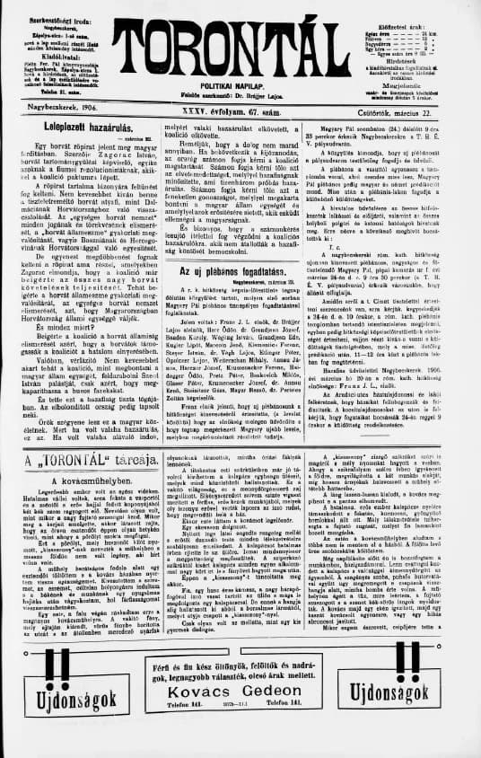 Torontál, 35. évf. 1906. március 22. 67. sz.