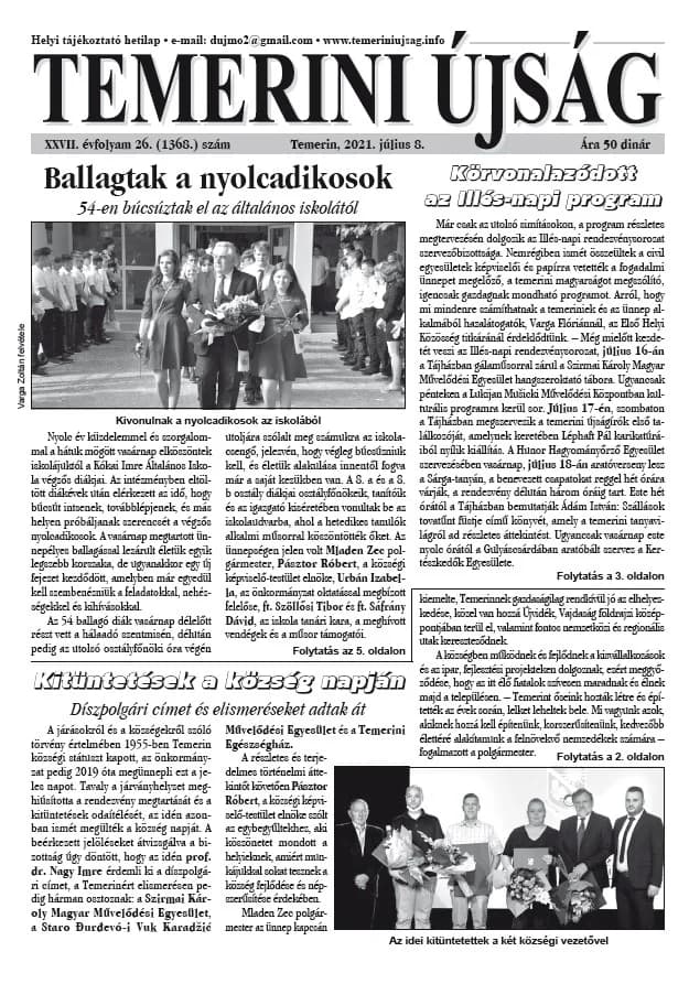 Temerini Újság, 27. évf. 2021. július 8. 26. sz.