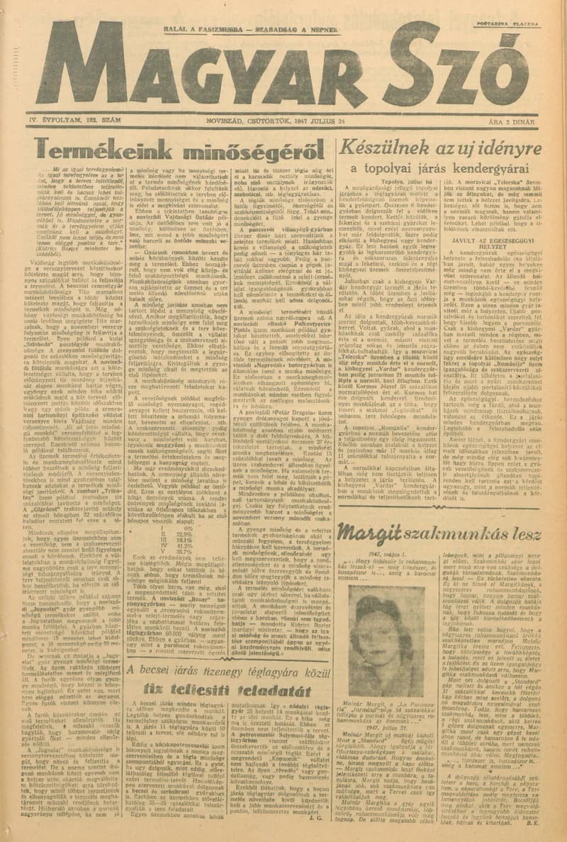 Magyar Szó, 4. évf. 1947. július 24. 182. sz. 1–8. oldal