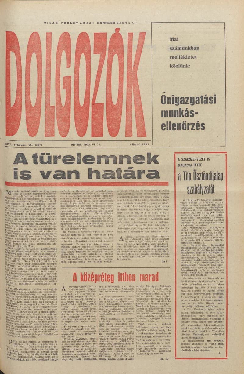 Dolgozók, 27. évf. 1973. június 22. 25. sz.