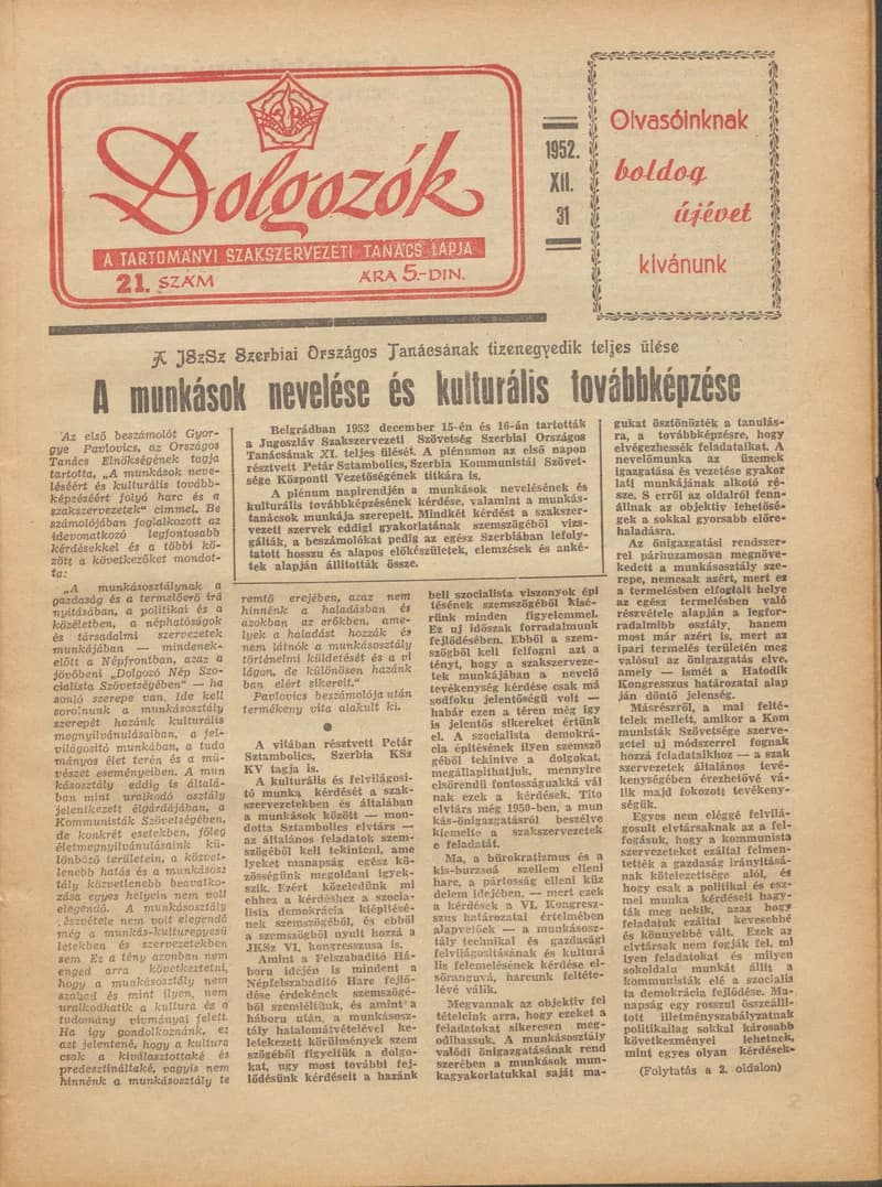 Dolgozók, 6. évf. 1952. december 31. 21. sz.