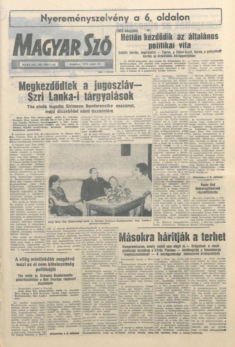 Magyar Szó, 31. évf. 1974. szeptember 21. 260. sz. 1–20. oldal