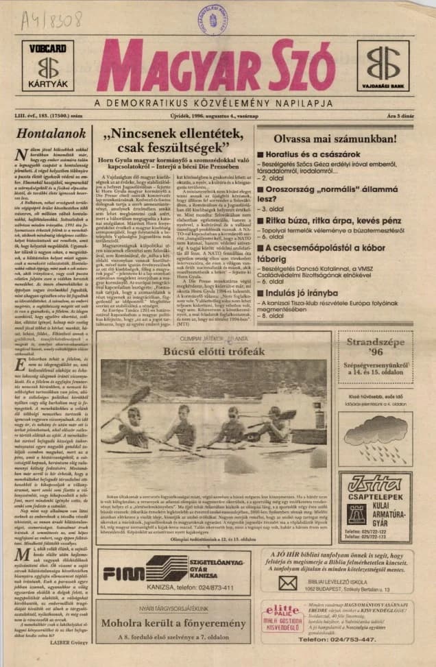 Magyar Szó, 53. évf. 1996. augusztus 5. 183. sz. 1–24. oldal