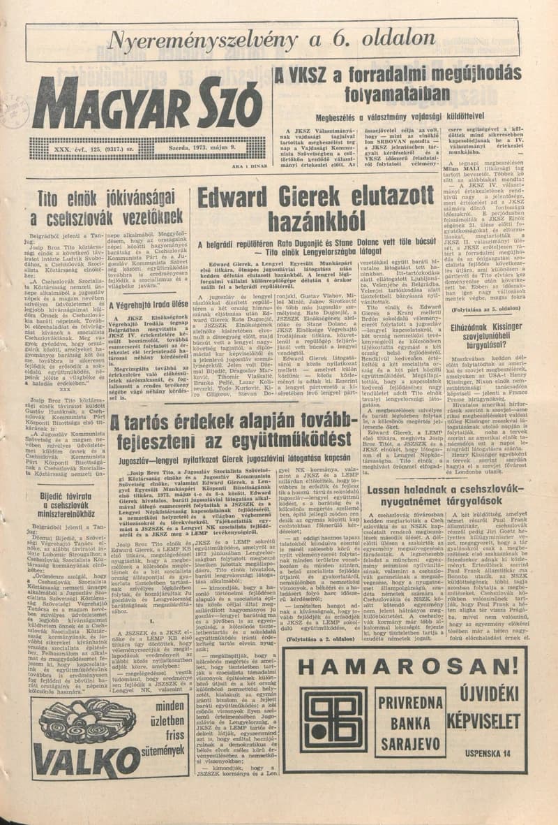 Magyar Szó, 30. évf. 1973. május 9. 125. sz. 1–20. oldal