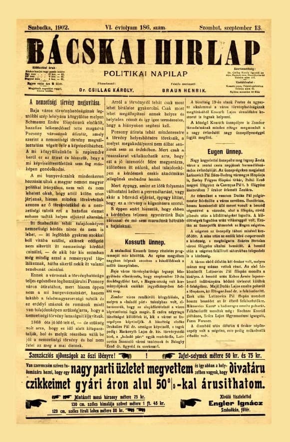 Bácskai Hirlap, 6. évf. 1902. szeptember 13. 186. sz.