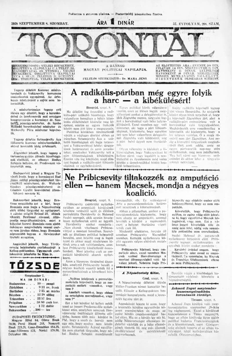 Torontál, 57. évf. 1928. szeptember 8. 208. sz.