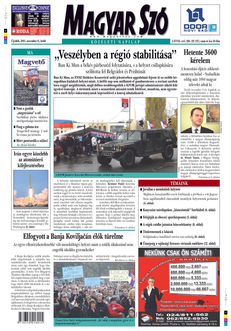 Magyar Szó, 68. évf. 2011. november 8. 261. sz. 1–20. oldal