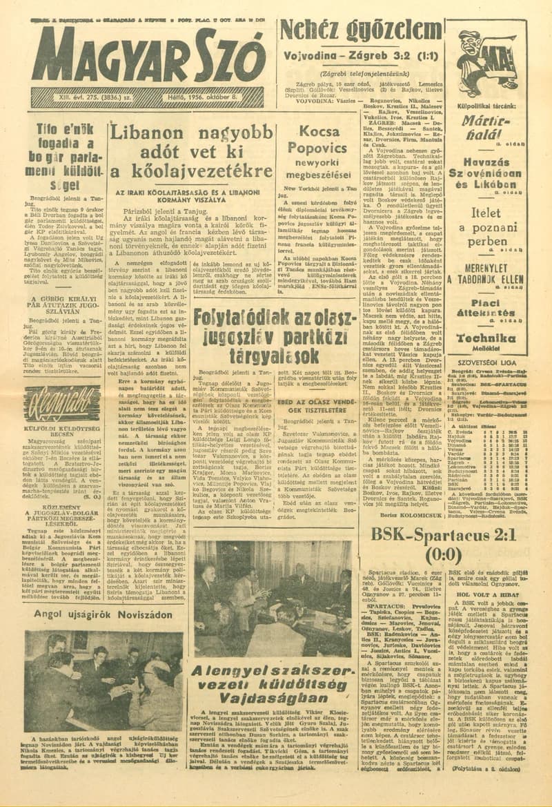 Magyar Szó, 13. évf. 1956. október 8. 275. sz. 1–10. oldal