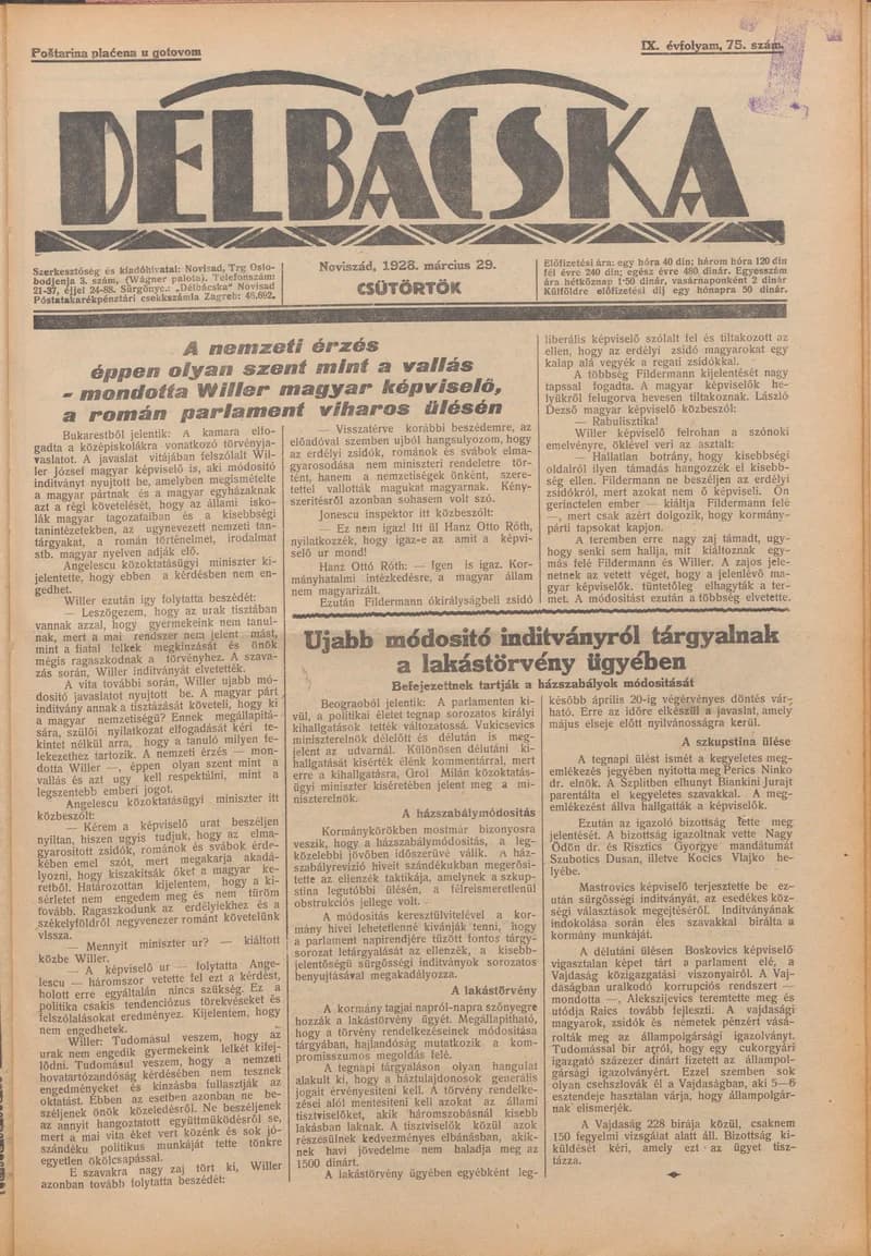 Délbácska, 9. évf. 1928. március 29. 75. sz.