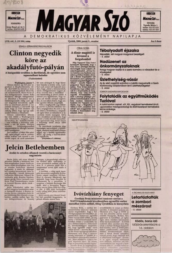Magyar Szó, 57. évf. 2000. január 8. 5. sz. 1–16. oldal
