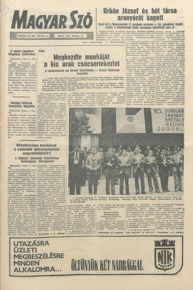 Magyar Szó, 33. évf. 1976. október 18. 288. sz. 1–8. oldal