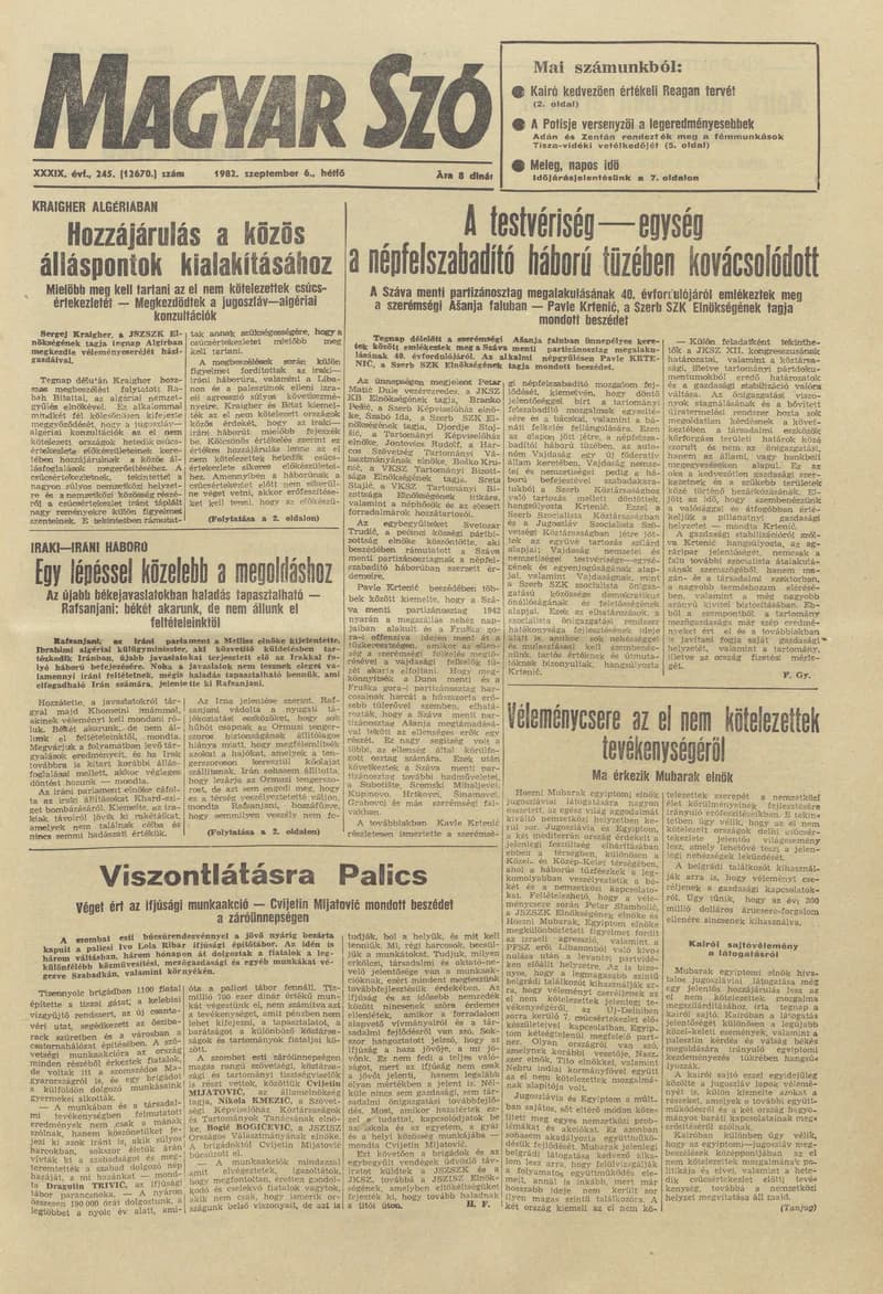 Magyar Szó, 39. évf. 1982. szeptember 6. 245. sz. 1–8. oldal