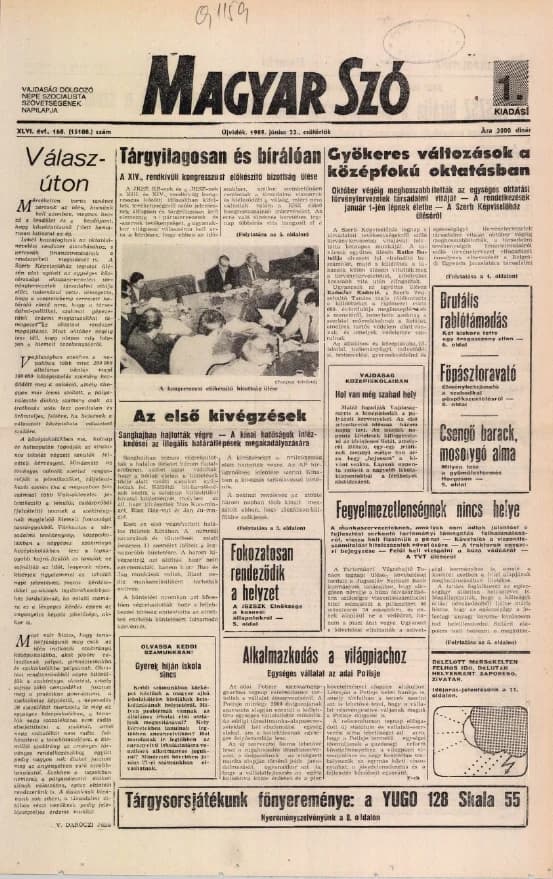 Magyar Szó, 46. évf. 1989. június 22. 168. sz. 1–16. oldal