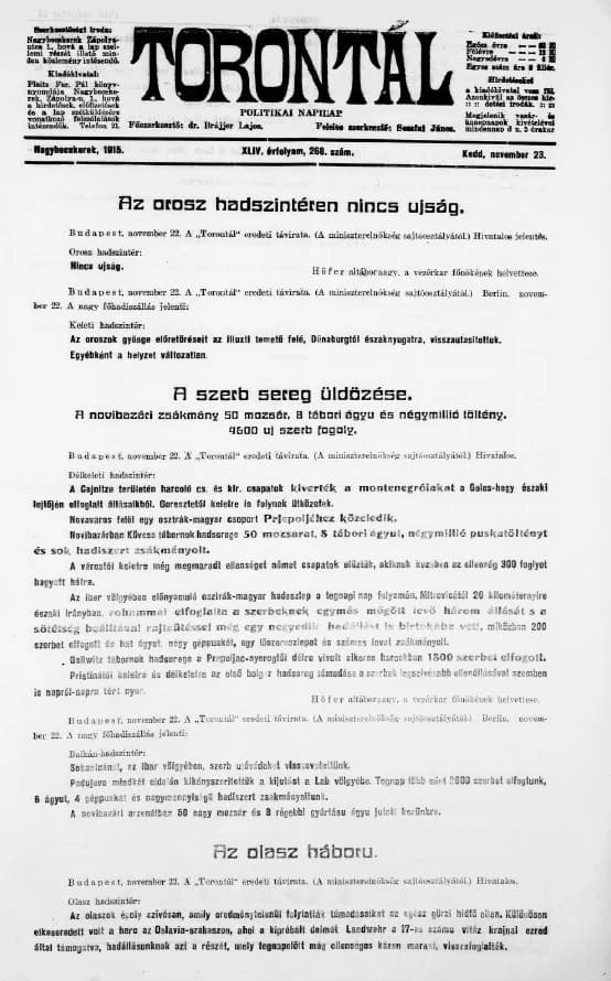 Torontál, 44. évf. 1915. november 23. 268. sz.