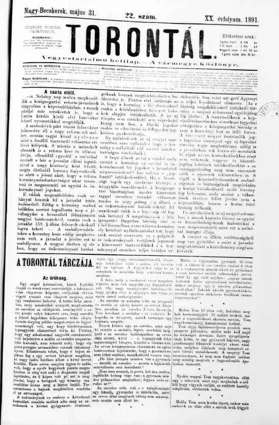 Torontál, 20. évf. 1891. május 31. 22. sz.