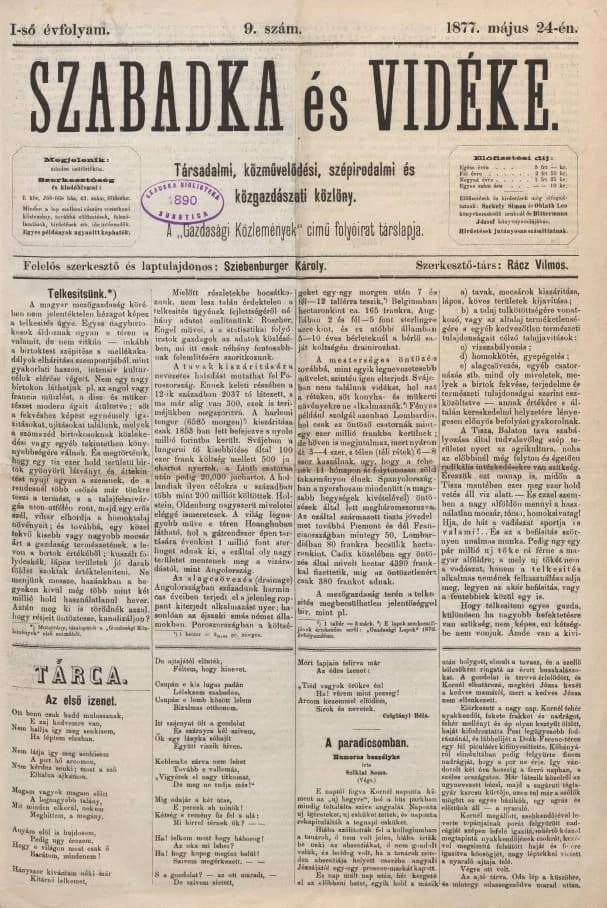 Szabadka és vidéke, 1. évf. 1877. május 24. 9. sz.