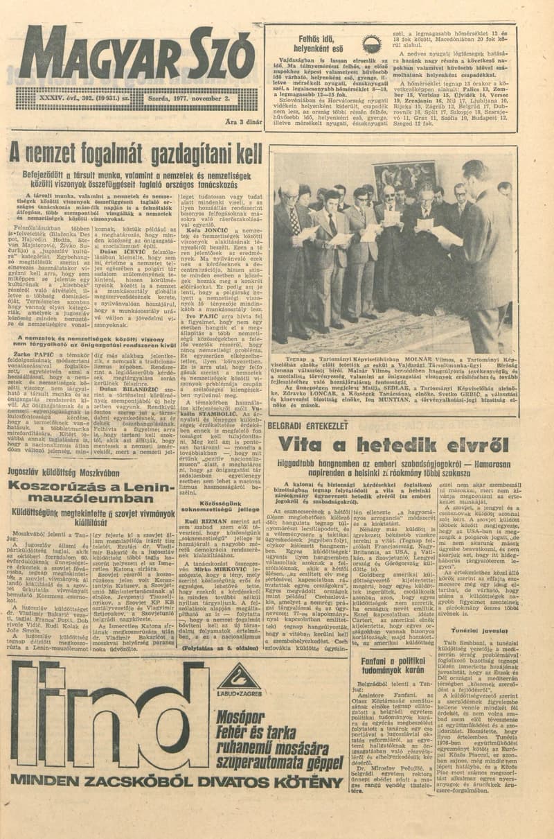 Magyar Szó, 34. évf. 1977. november 2. 302. sz.