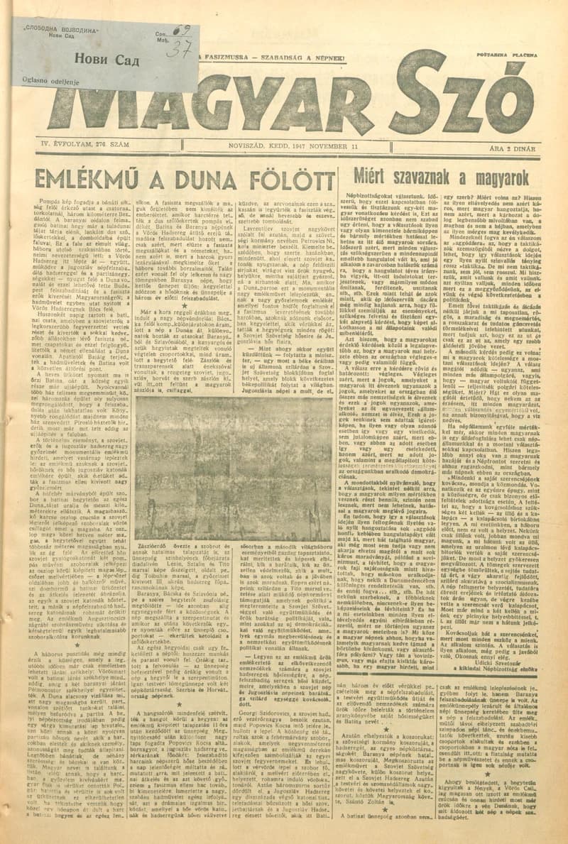 Magyar Szó, 4. évf. 1947. november 11. 276. sz. 1–6. oldal