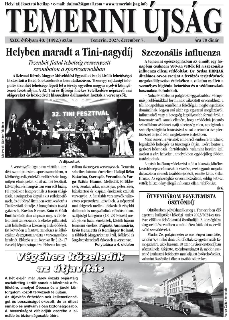 Temerini Újság, 29. évf. 2023. december 7. 48. sz.
