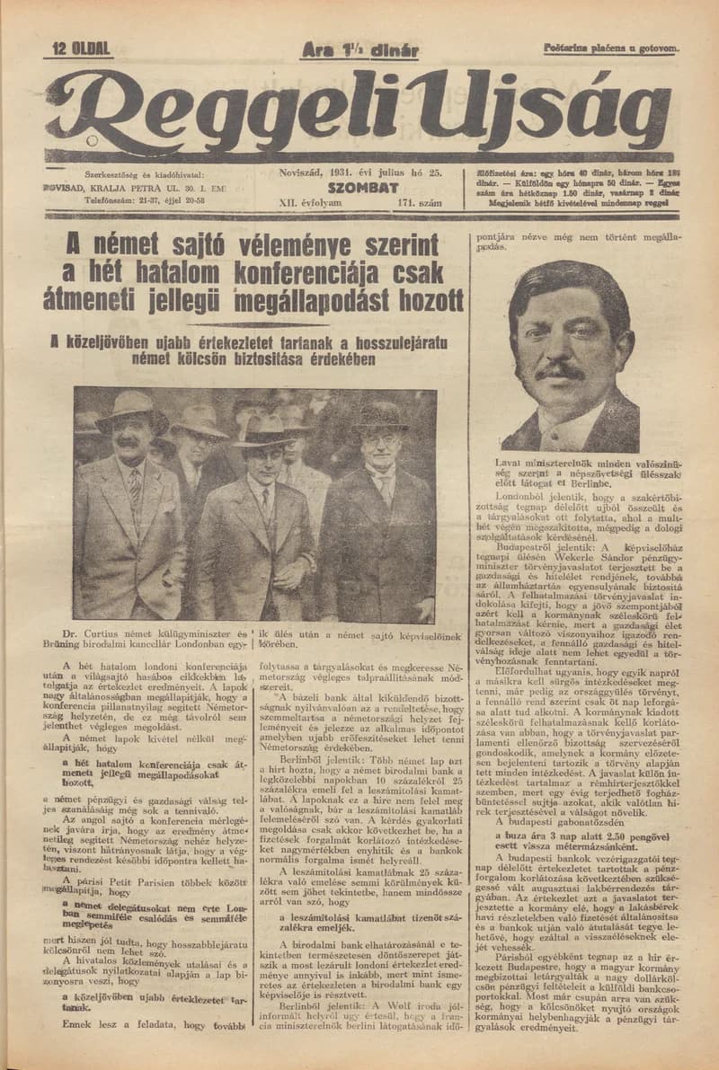 Reggeli Újság, 12. évf. 1931. július 25. 171. sz.