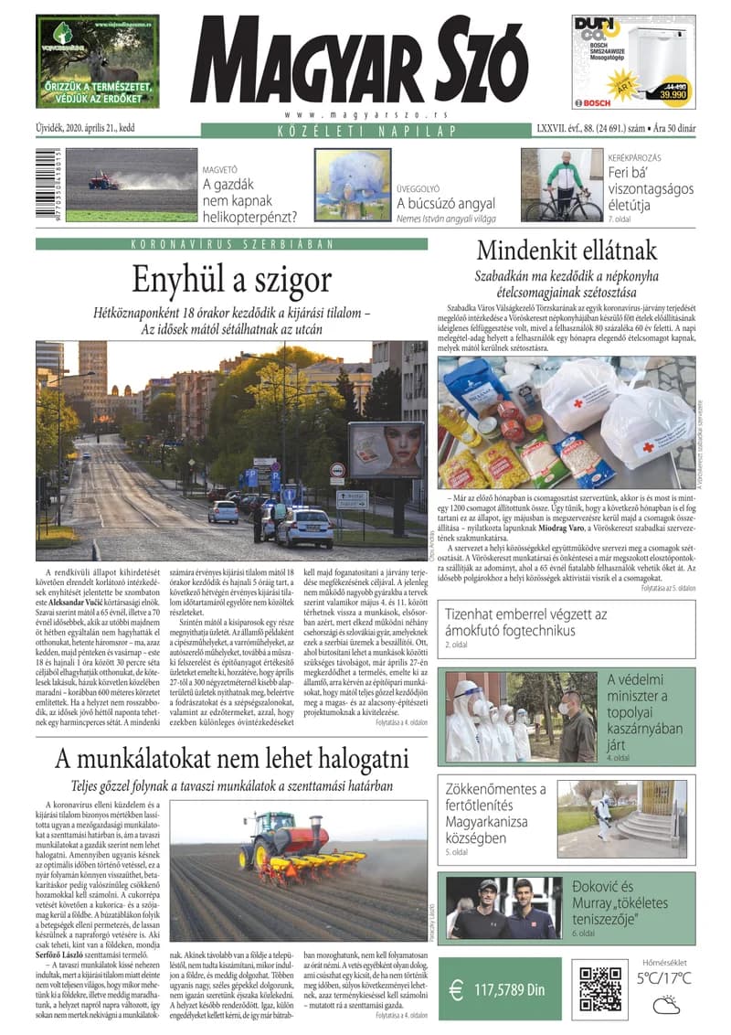Magyar Szó, 77. évf. 2020. április 21. 88. sz. 1–16. oldal