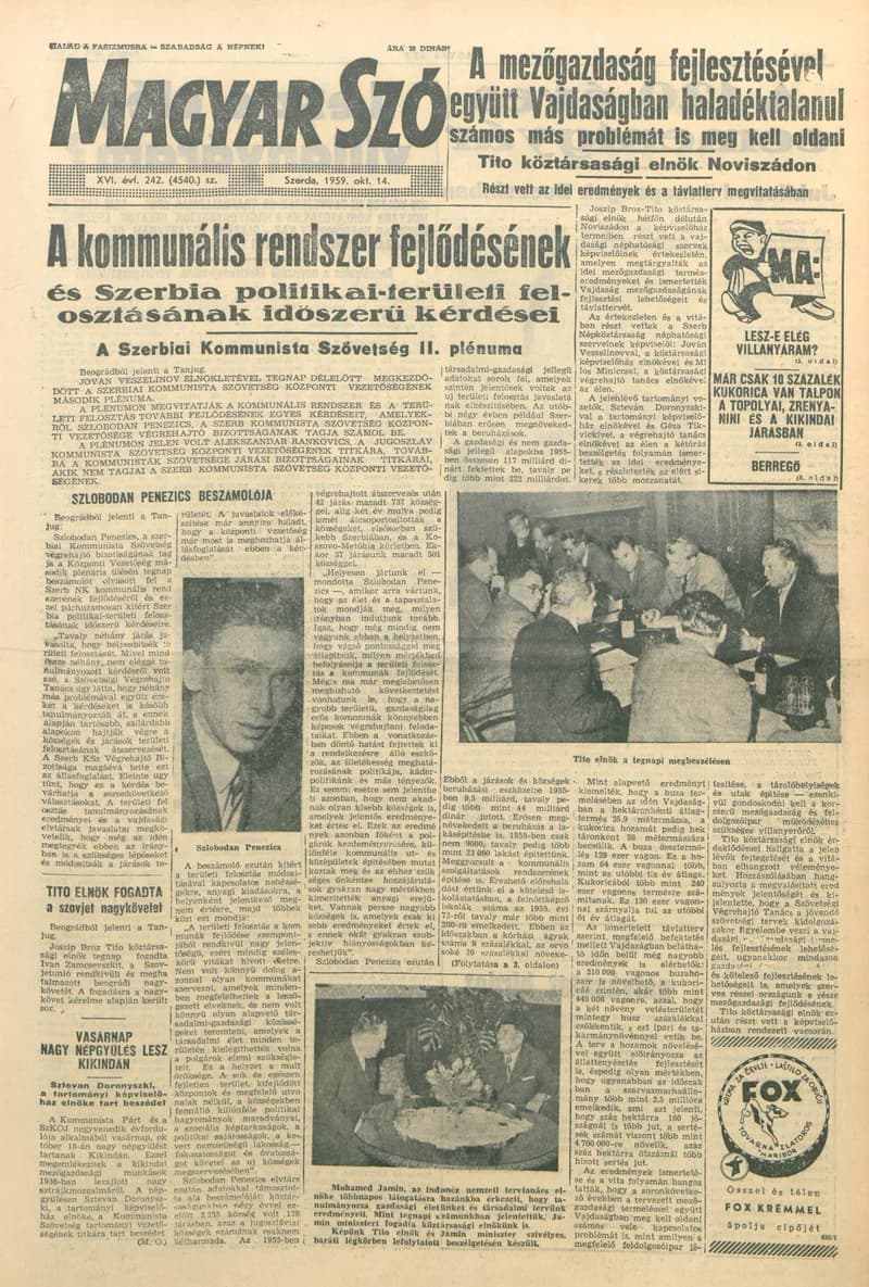 Magyar Szó, 16. évf. 1959. október 14. 242. sz. 1–22. oldal