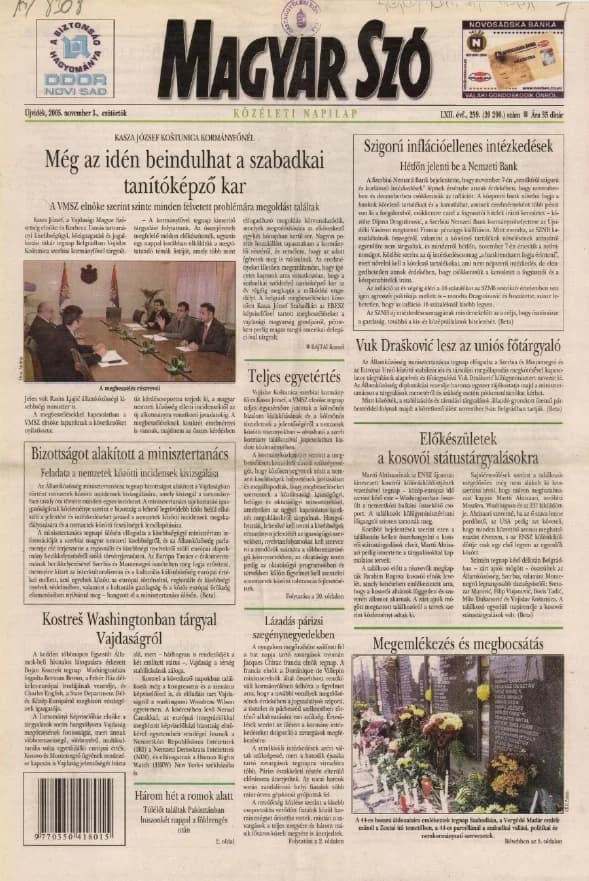 Magyar Szó, 62. évf. 2005. november 3. 259. sz. 1–20. oldal