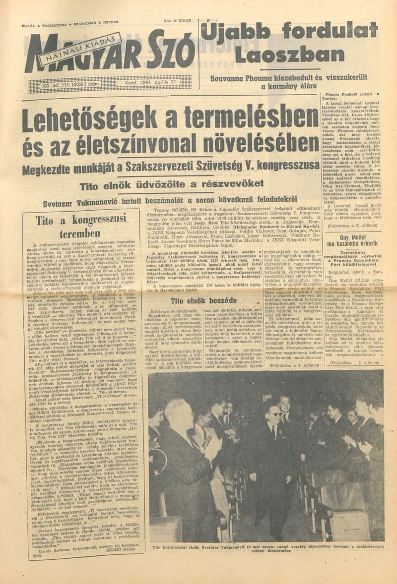 Magyar Szó, 21. évf. 1964. április 21. 111. sz. 1–16. oldal