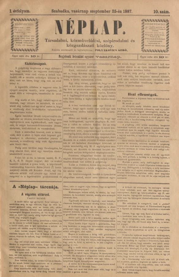 Néplap, 1. évf. 1887. szeptember 25. 10. sz.