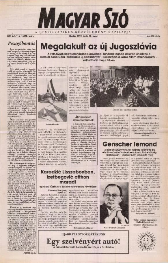 Magyar Szó, 49. évf. 1992. április 28. 116. sz. 1–16. oldal