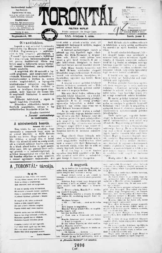 Torontál, 30. évf. 1901. január 2. 1. sz.