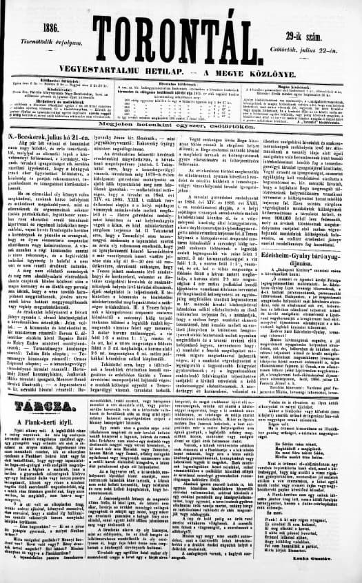 Torontál, 15. évf. 1886. július 22. 29. sz.