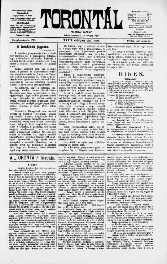 Torontál, 34. évf. 1905. november 17. 263. sz.