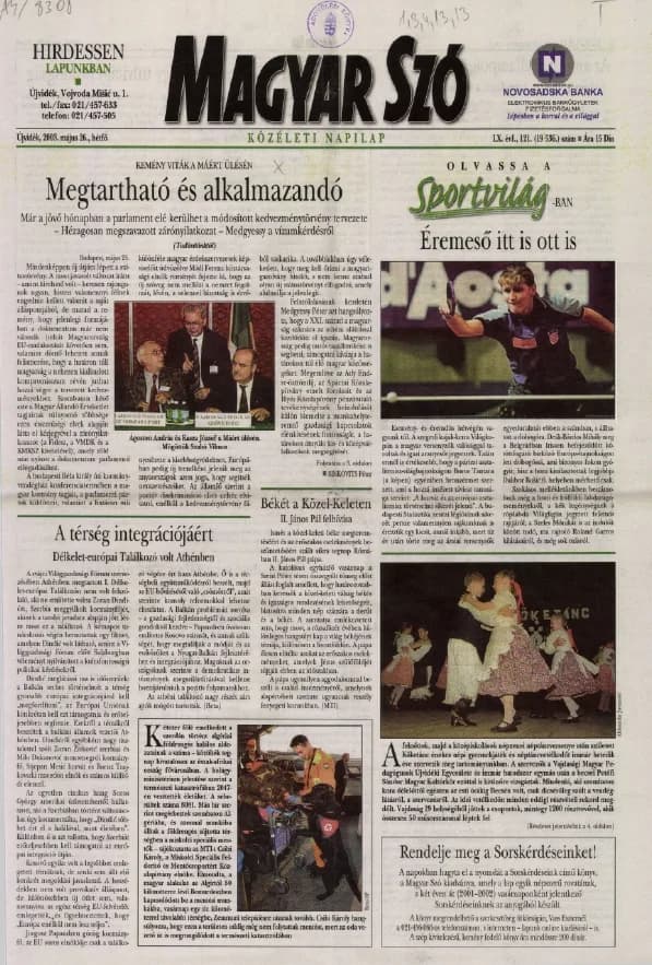 Magyar Szó, 60. évf. 2003. május 26. 122. sz. 1–16. oldal