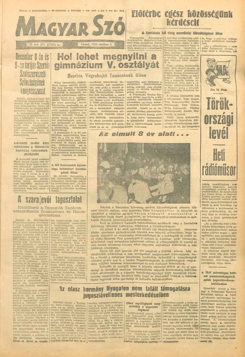 Magyar Szó, 10. évf. 1953. október 2. 271. sz. 1–10. oldal