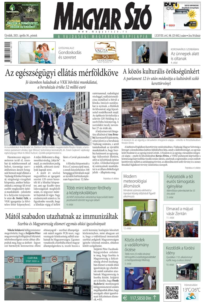 Magyar Szó, 78. évf. 2021. április 30. 98. sz. 1–16. oldal