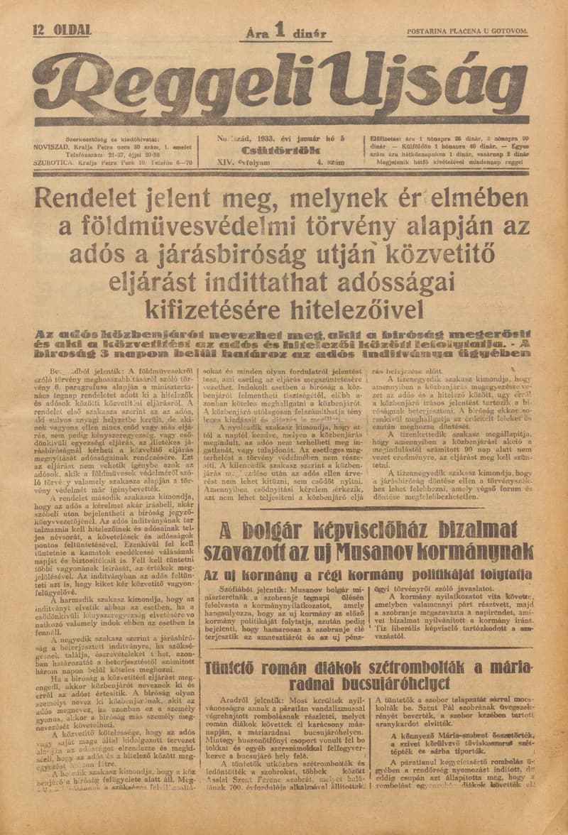 Reggeli Újság, 14. évf. 1933. január 5. 4. sz.