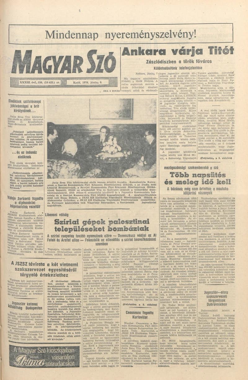Magyar Szó, 33. évf. 1976. június 8. 156. sz. 1–20. oldal