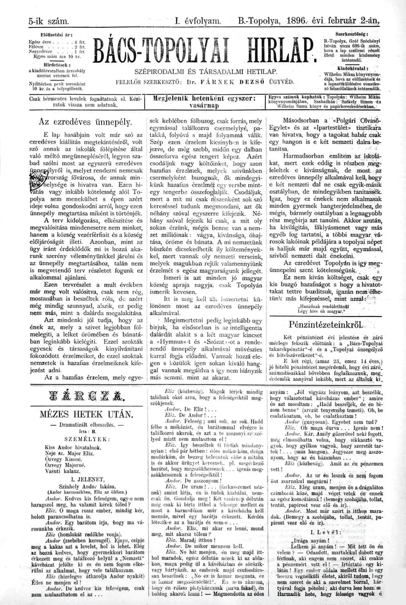 Bács-Topolyai Hirlap, 1. évf. 1896. február 2. 5. sz.