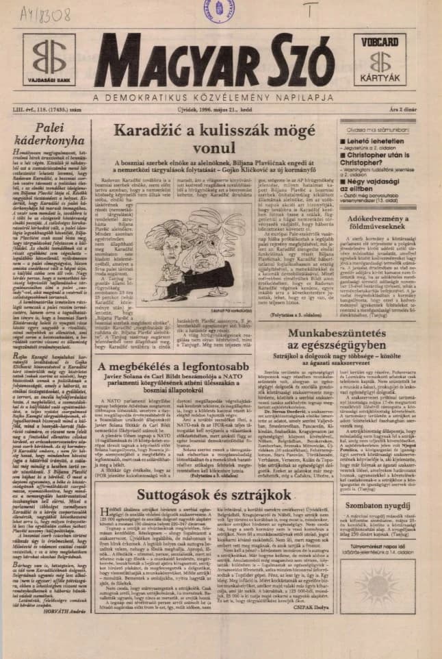 Magyar Szó, 53. évf. 1996. május 21. 118. sz. 1–16. oldal