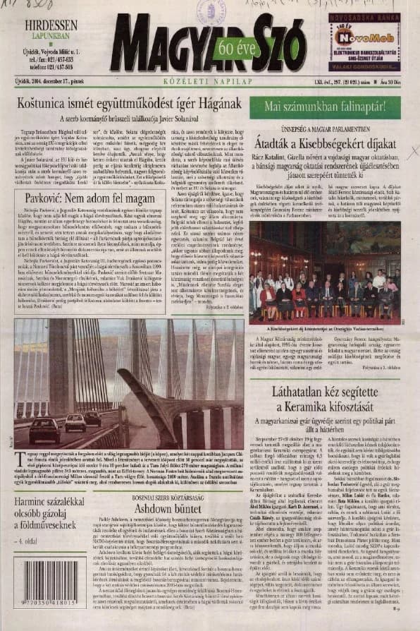 Magyar Szó, 61. évf. 2004. december 17. 297. sz. 1–20. oldal