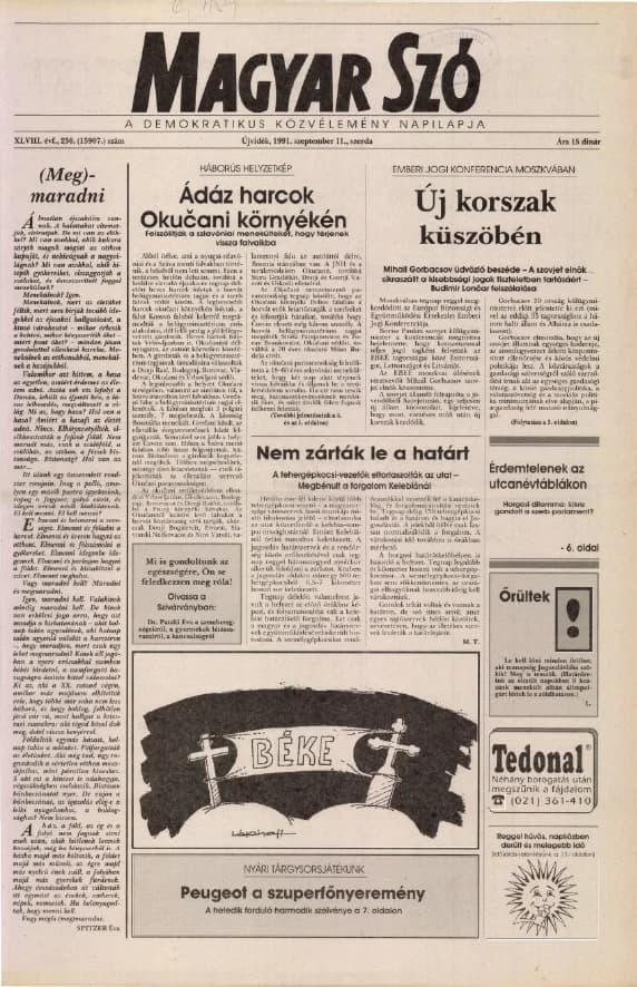 Magyar Szó, 48. évf. 1991. szeptember 11. 250. sz. 1–16. oldal