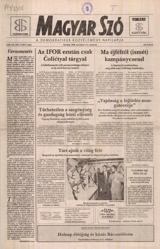 Magyar Szó, 53. évf. 1996. november 14. 270. sz. 1–16. oldal
