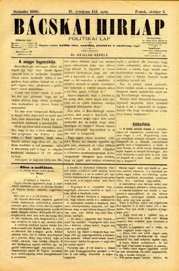 Bácskai Hirlap, 4. évf. 1900. október 5. 151. sz.