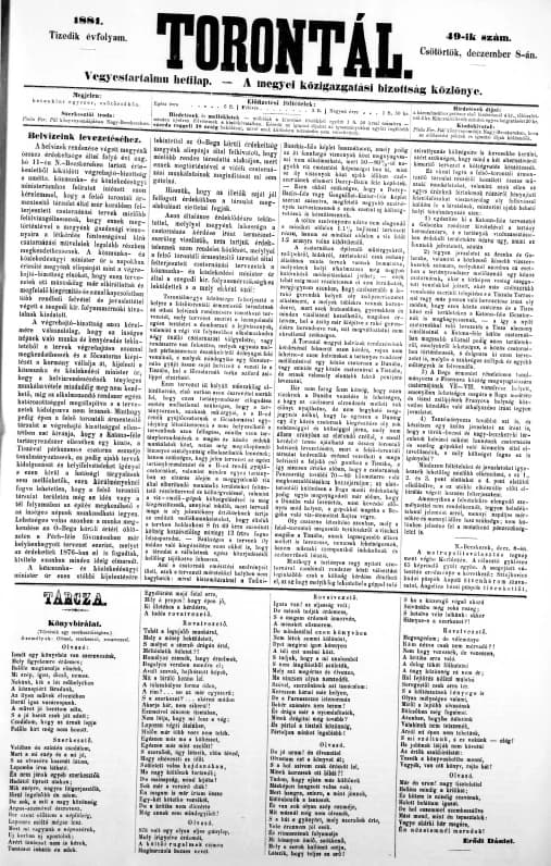 Torontál, 10. évf. 1881. december 8. 49. sz.