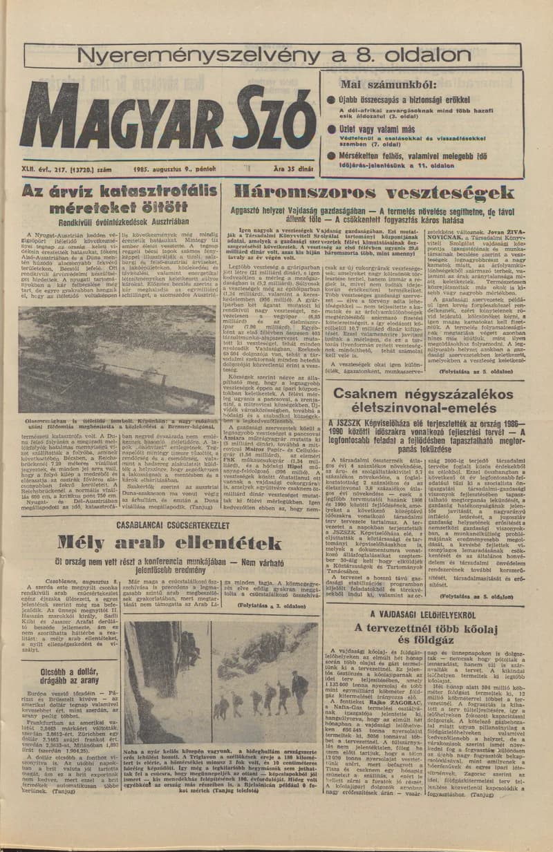 Magyar Szó, 42. évf. 1985. augusztus 9. 217. sz. 1–20. oldal